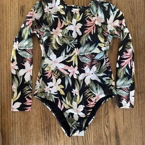 Kona Sol Tropical print Long Sleeve w/keyhole back women’s one piece swim suit